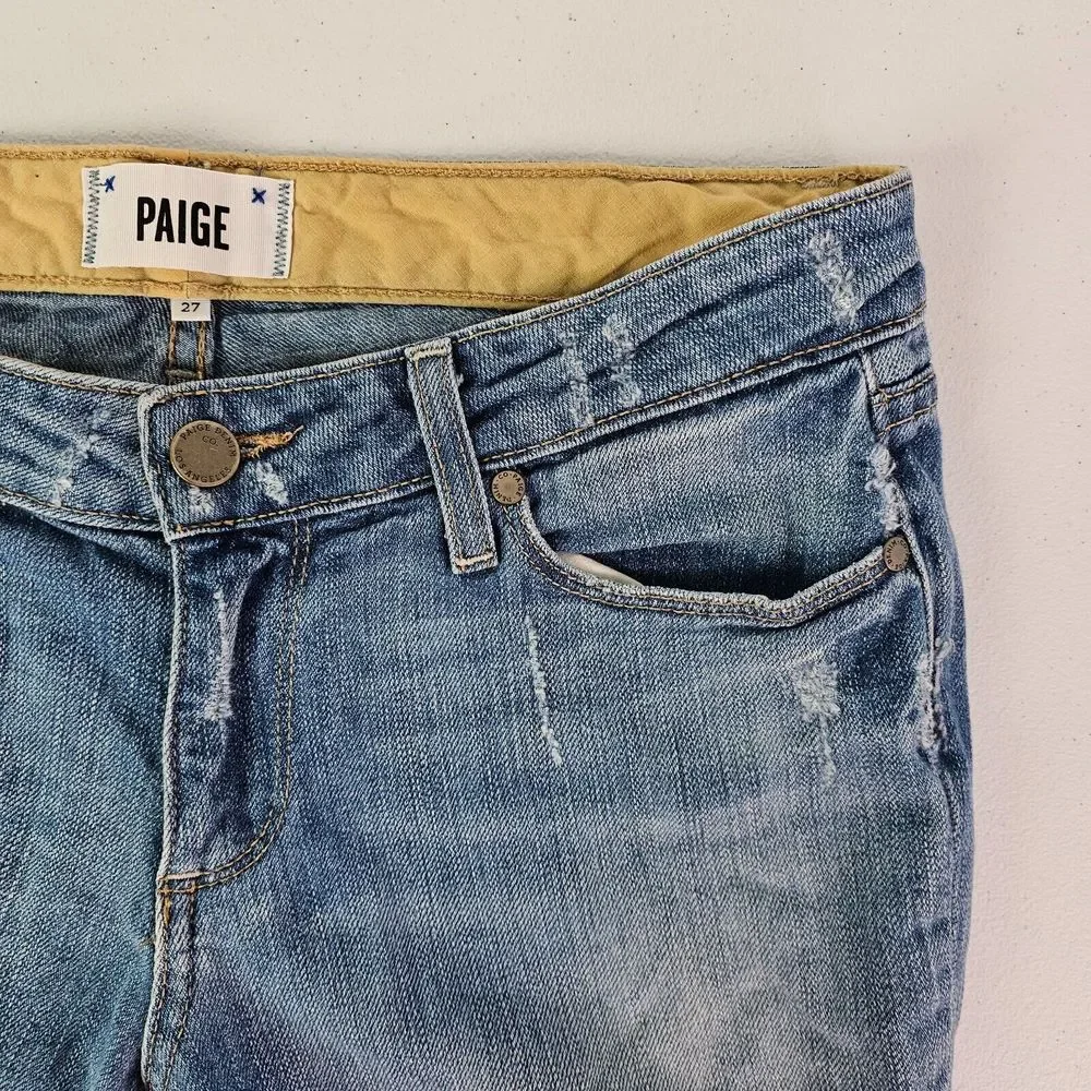 Paige Women's 27 (31x10) Blue Raw Hem Cut Off Denim Distressed Jeans Short USA - Picture 4 of 14